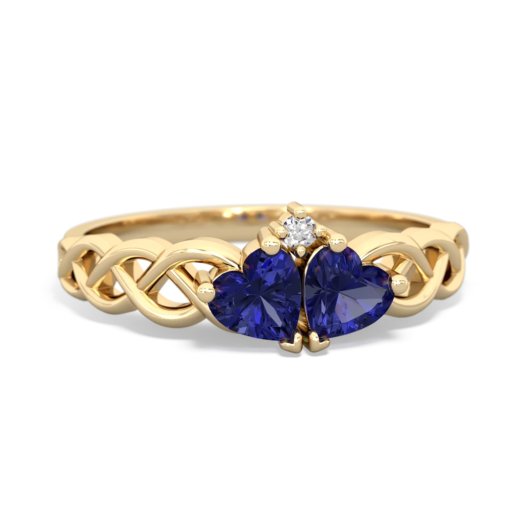 Lab Sapphire Heart To Heart Braid 14K Yellow Gold ring R5870