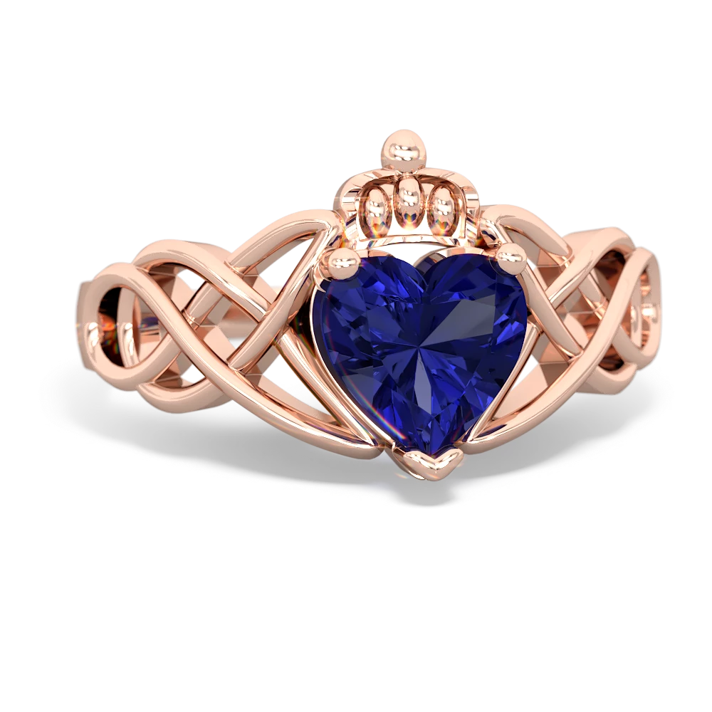 Lab Sapphire Claddagh Celtic Knot 14K Rose Gold ring R2367