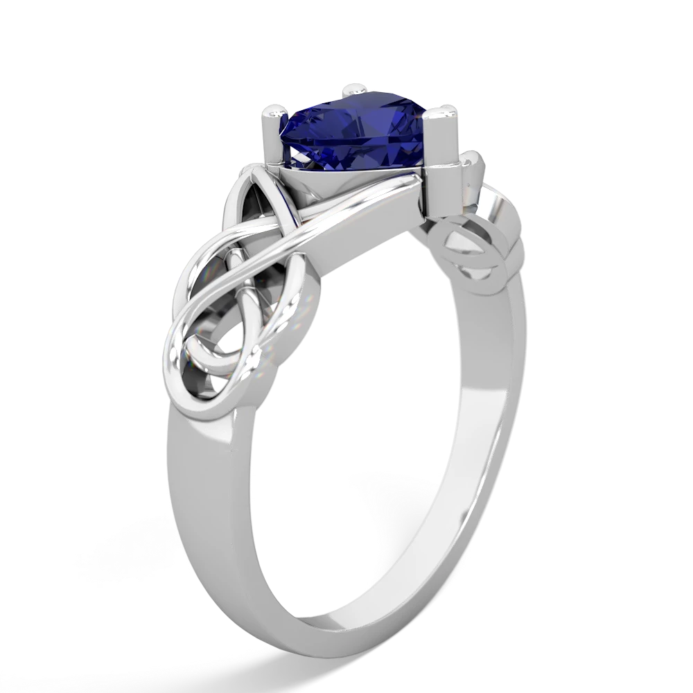 Lab Sapphire Claddagh Celtic Knot 14K White Gold ring R2367