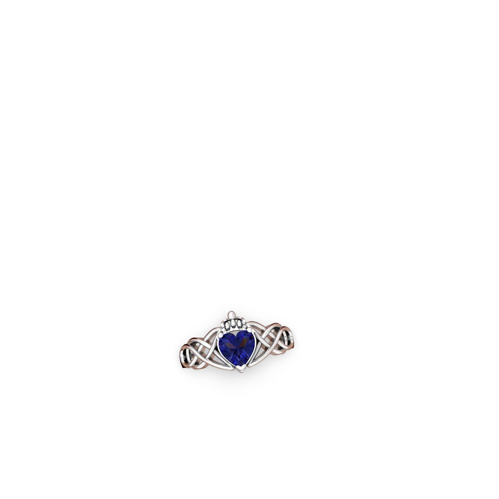 Lab Sapphire Claddagh Celtic Knot 14K White Gold ring R2367