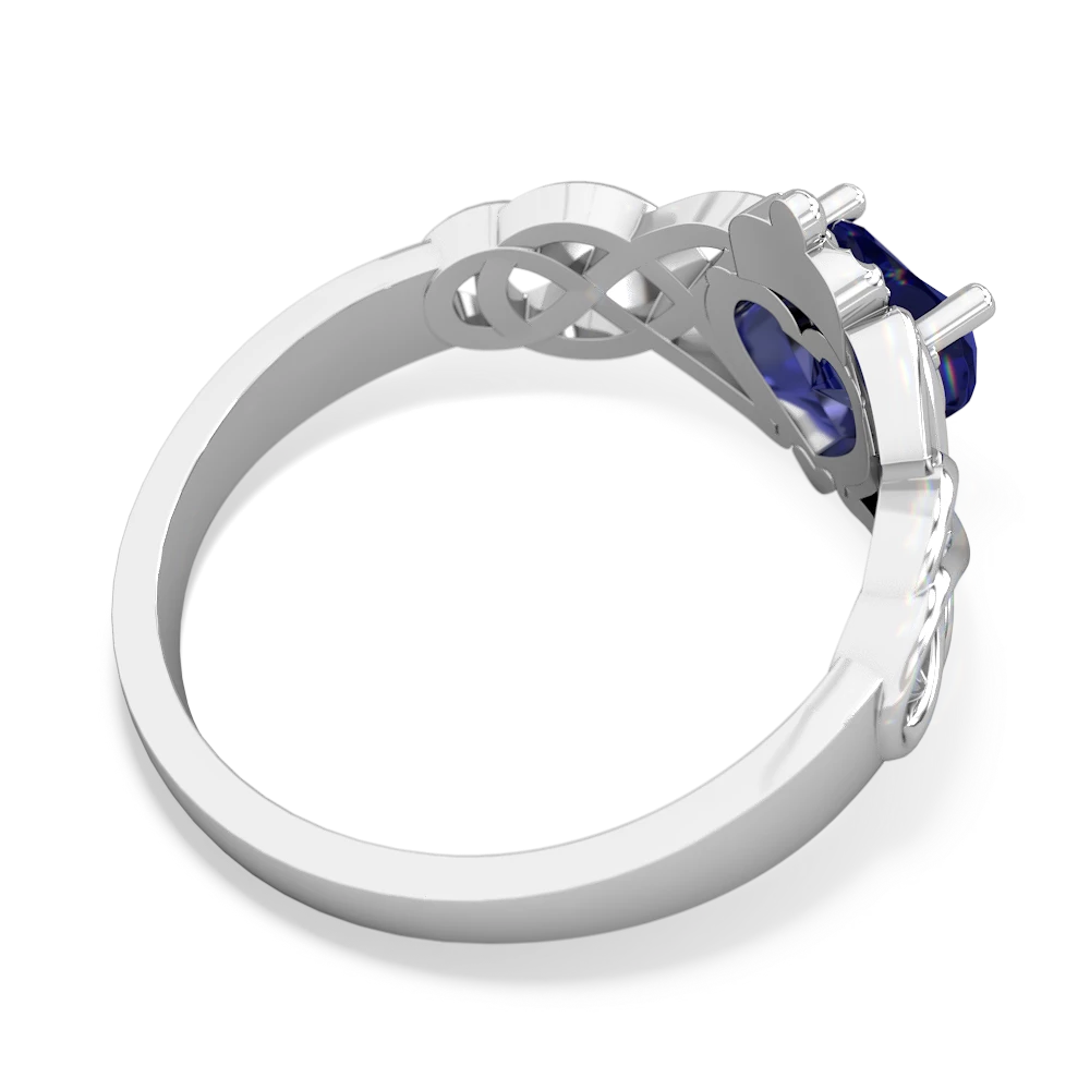 Lab Sapphire Claddagh Celtic Knot 14K White Gold ring R2367