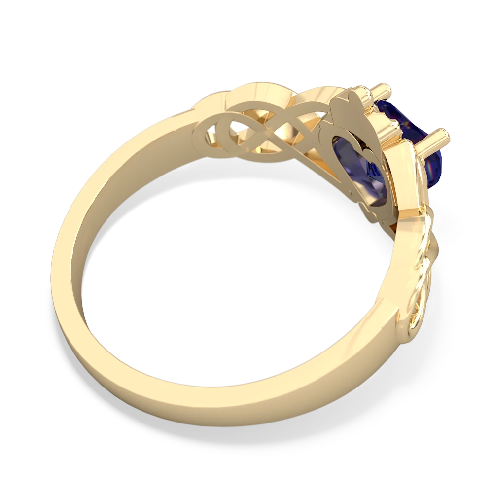 Lab Sapphire Claddagh Celtic Knot 14K Yellow Gold ring R2367