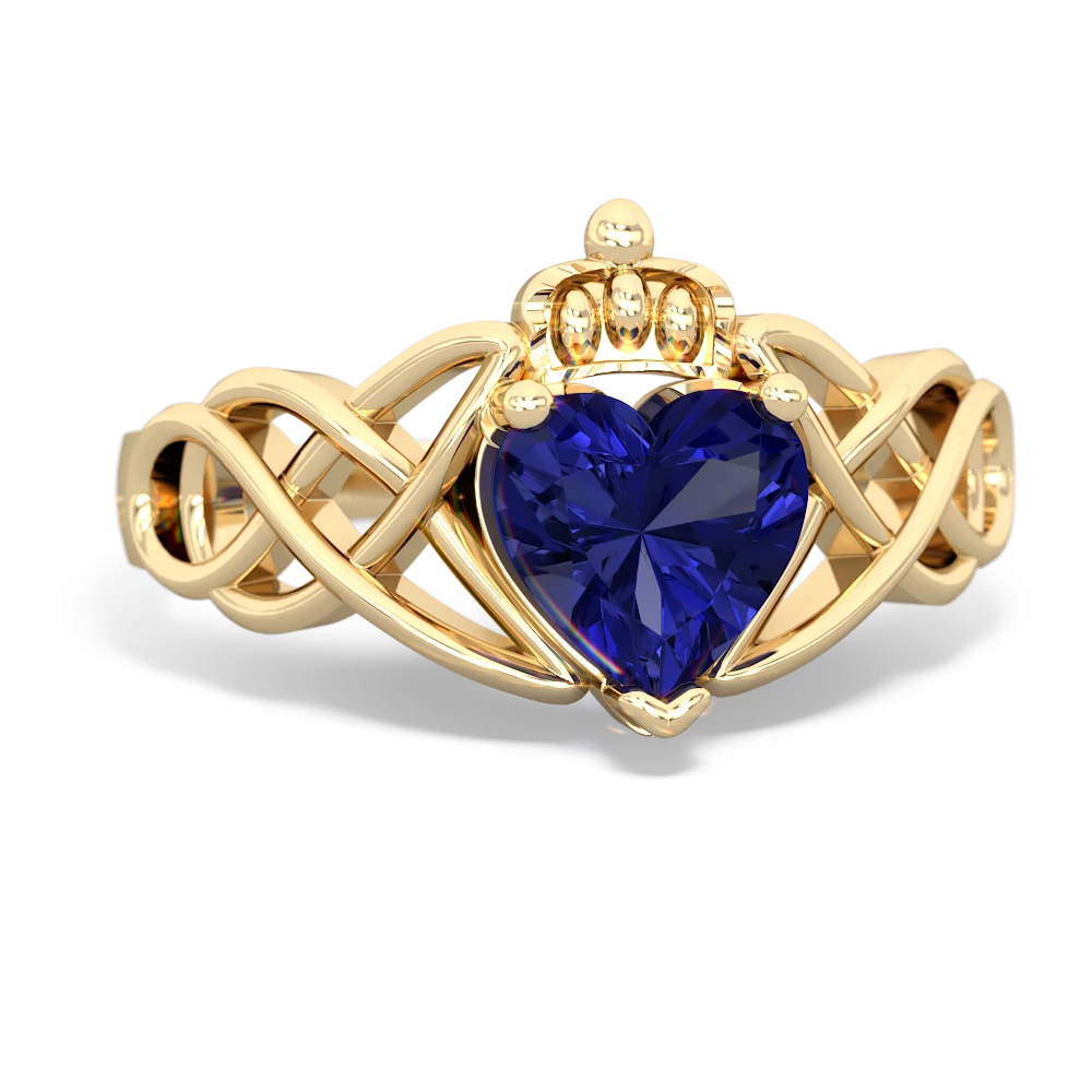 Lab Sapphire Claddagh Celtic Knot 14K Yellow Gold ring R2367