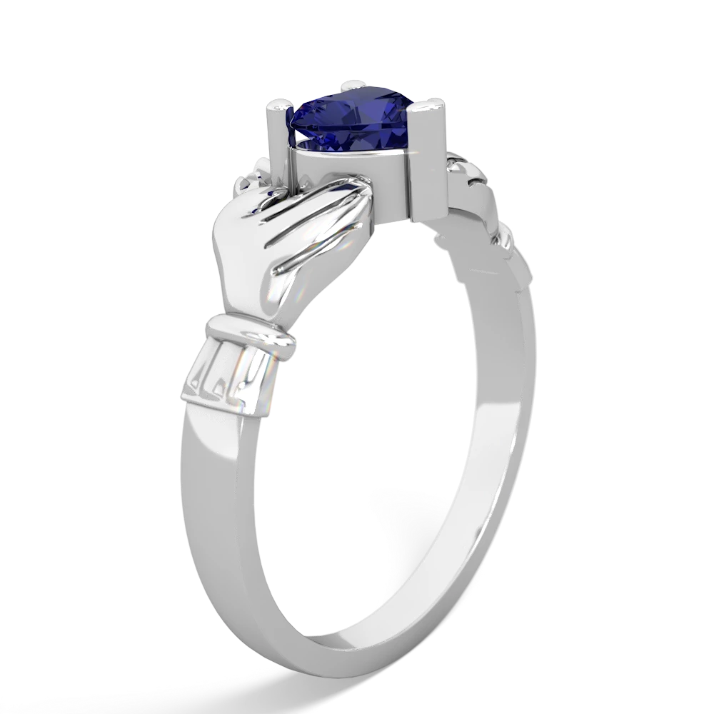 Lab Sapphire Claddagh 14K White Gold ring R2370