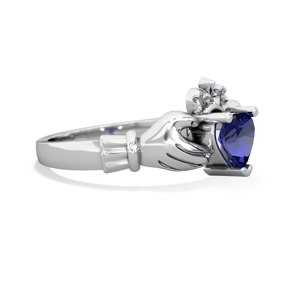 Lab Sapphire Claddagh 14K White Gold ring R2370