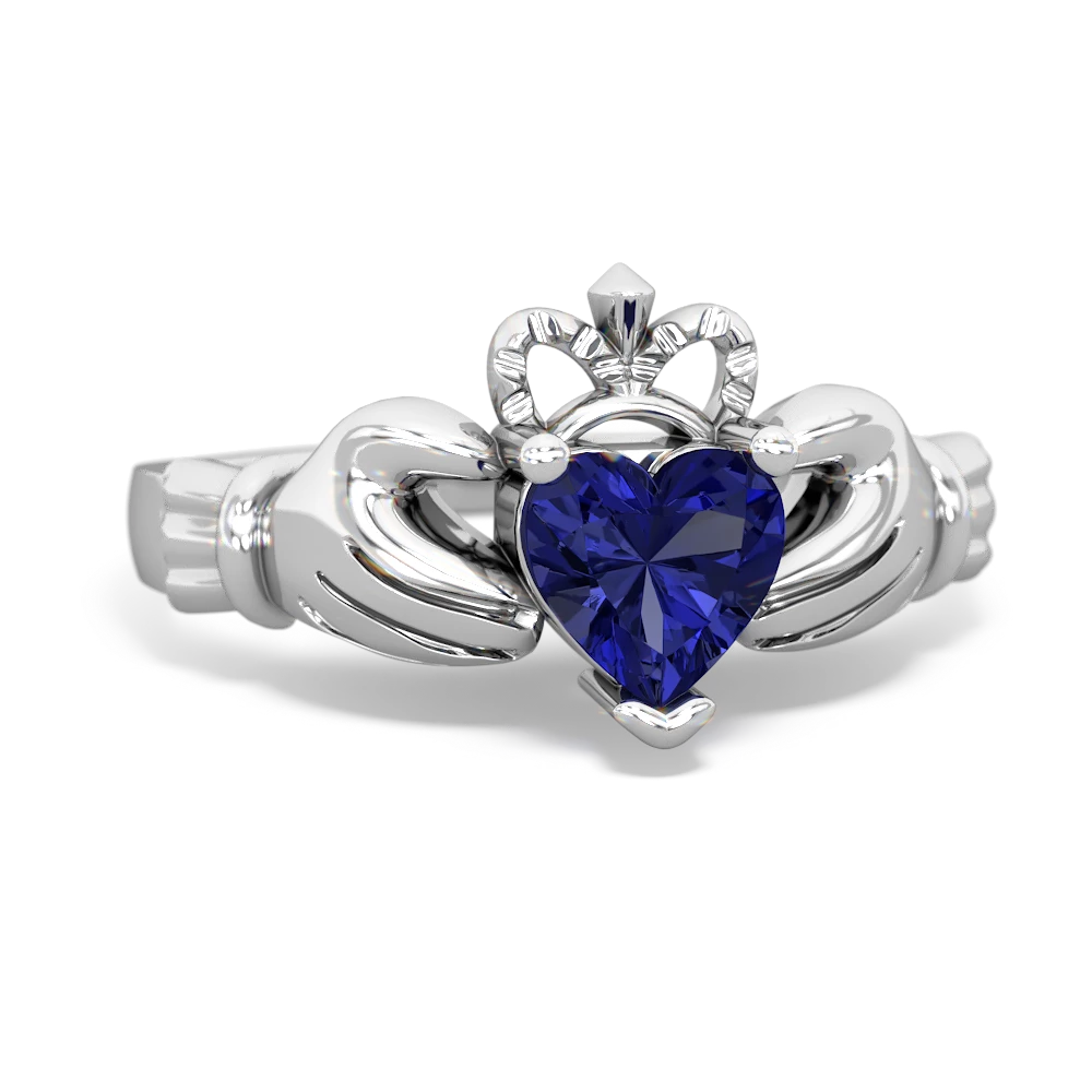 Lab Sapphire Claddagh ring 14K White Gold JewelsForMe