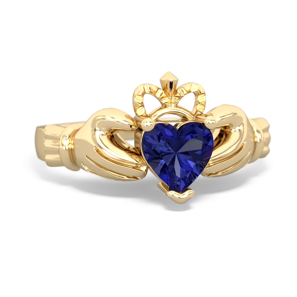 Lab Sapphire Claddagh 14K Yellow Gold ring R2370