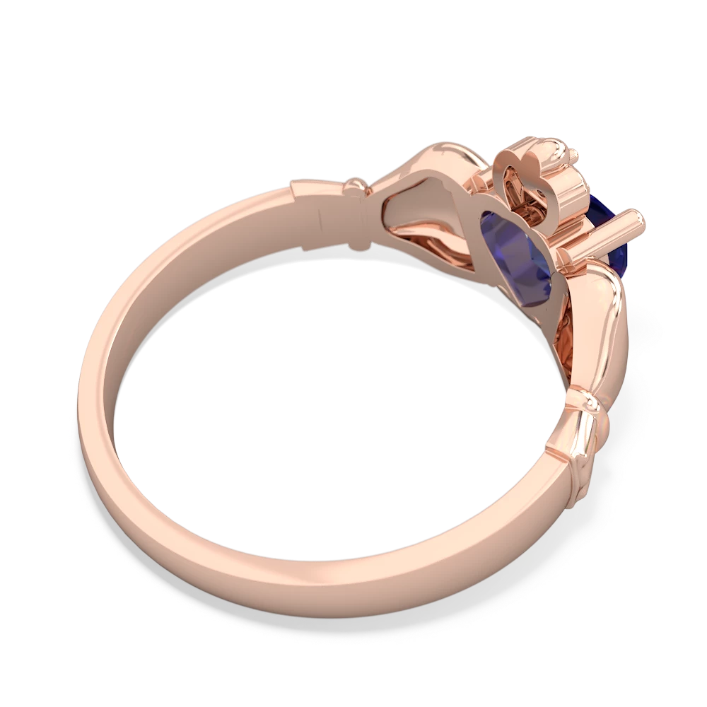 Lab Sapphire Claddagh Diamond Crown 14K Rose Gold ring R2372