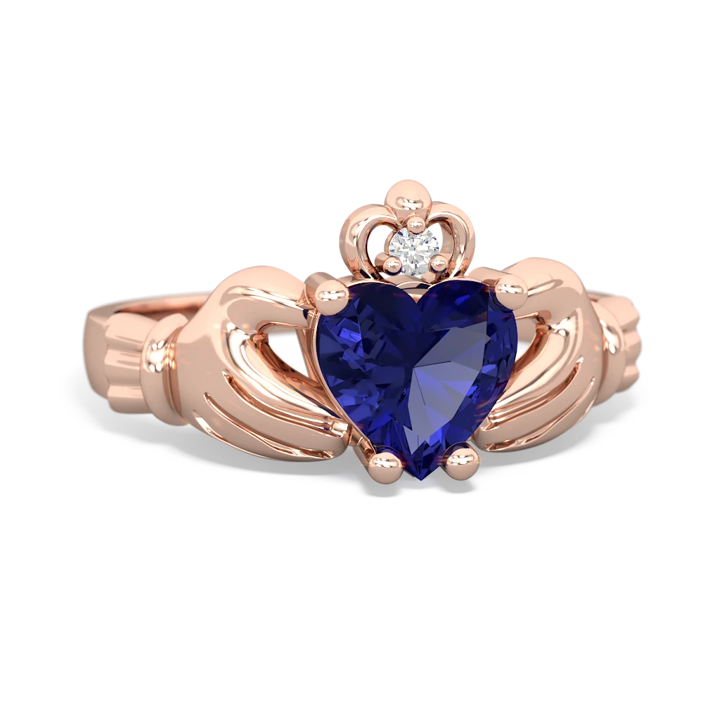 Lab Sapphire Claddagh Diamond Crown 14K Rose Gold ring R2372