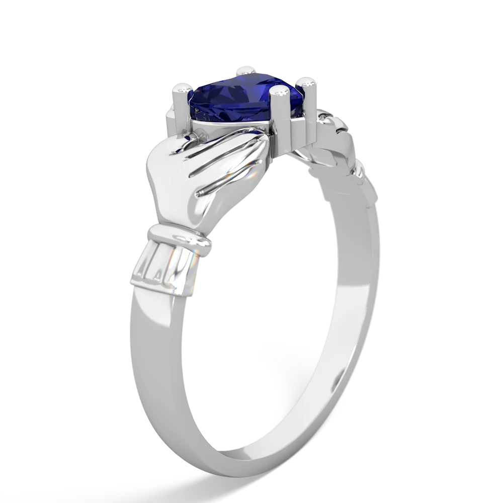 Lab Sapphire Claddagh Diamond Crown 14K White Gold ring R2372