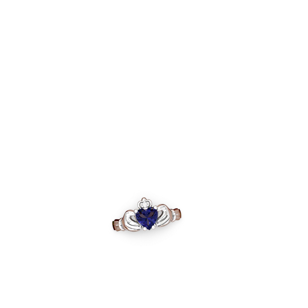 Lab Sapphire Claddagh Diamond Crown 14K White Gold ring R2372