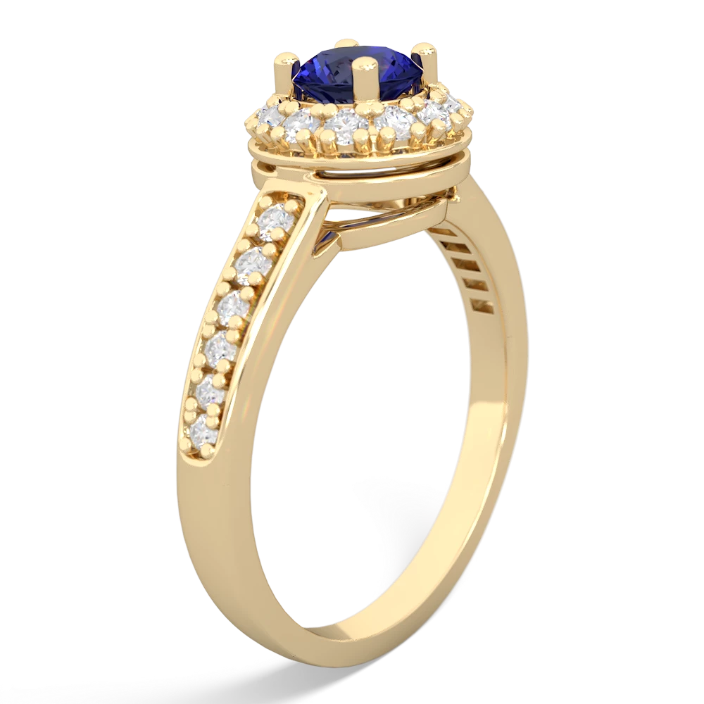 Lab Sapphire Diamond Halo 14K Yellow Gold ring R5370