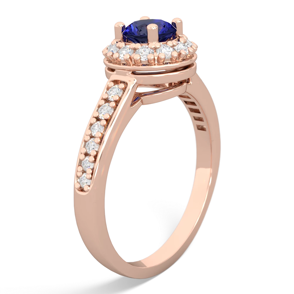 Lab Sapphire Diamond Halo 14K Rose Gold ring R5370