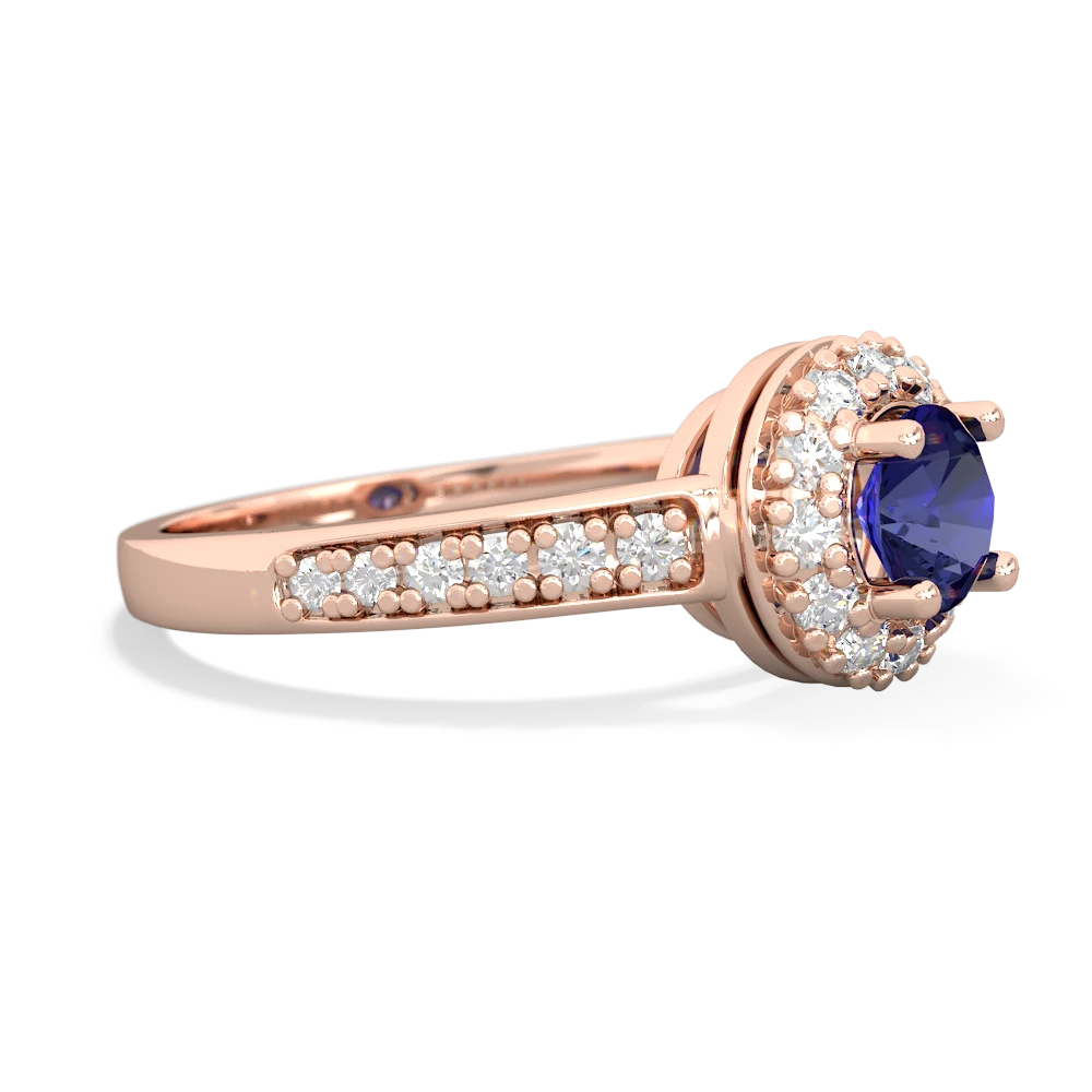 Lab Sapphire Diamond Halo 14K Rose Gold ring R5370