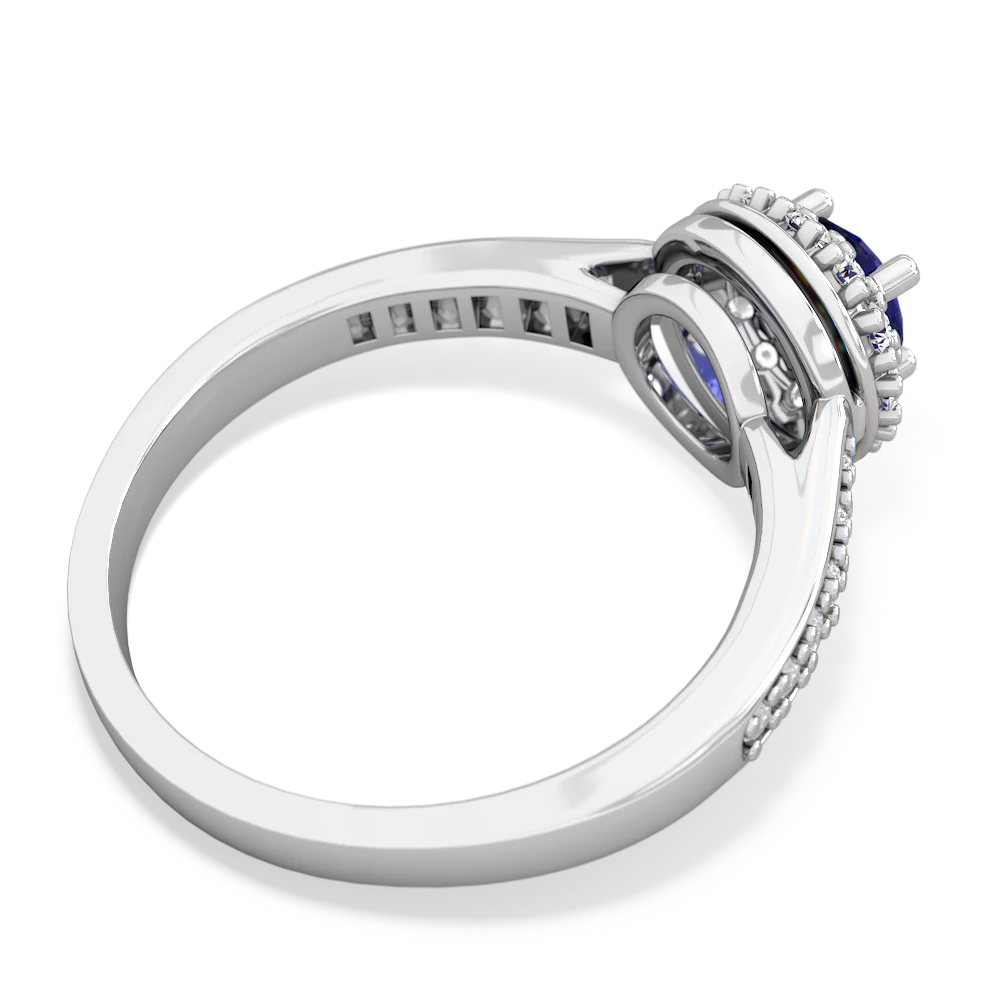 Lab Sapphire Diamond Halo 14K White Gold ring R5370