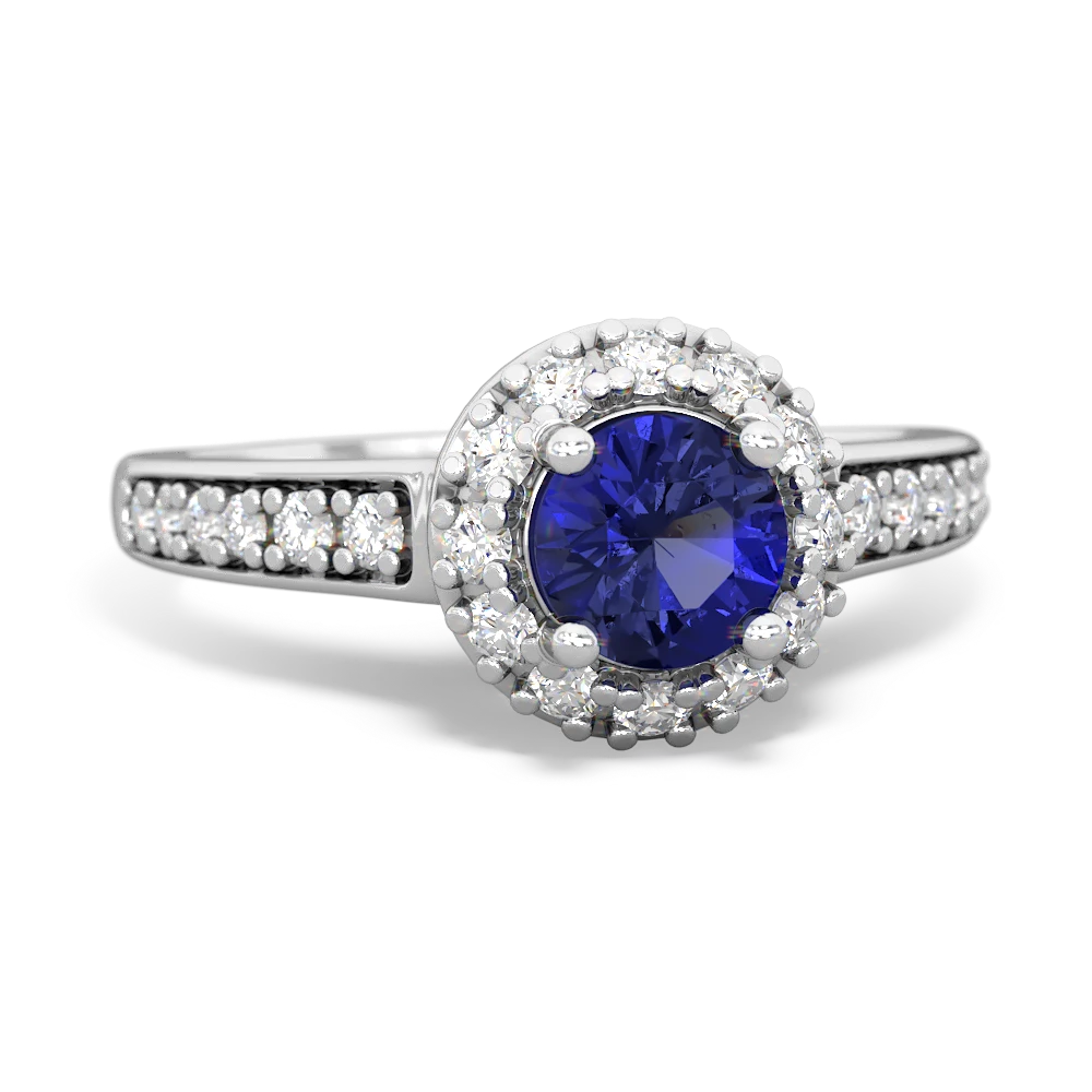 Lab Sapphire Diamond Halo 14K White Gold ring R5370