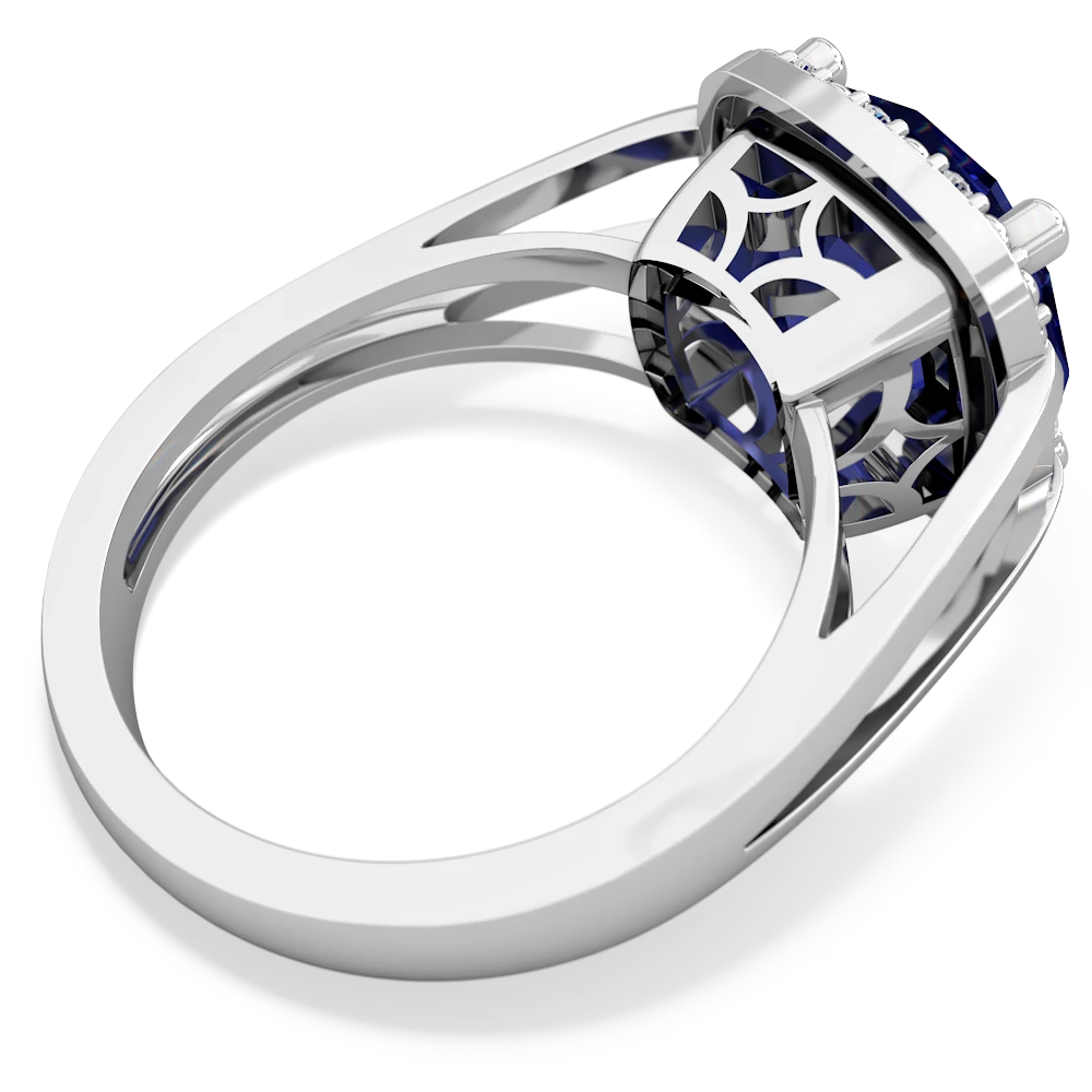 Lab Sapphire Art Deco Cocktail 14K White Gold ring R2498