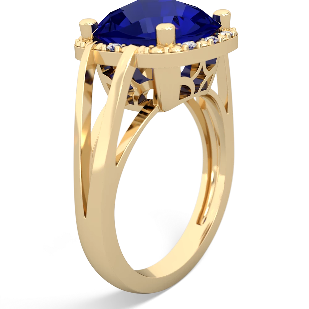 Lab Sapphire Art Deco Cocktail 14K Yellow Gold ring R2498