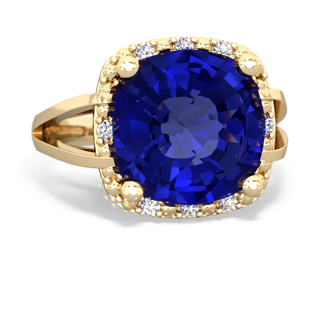 Lab Sapphire Art Deco Cocktail 14K Yellow Gold ring R2498