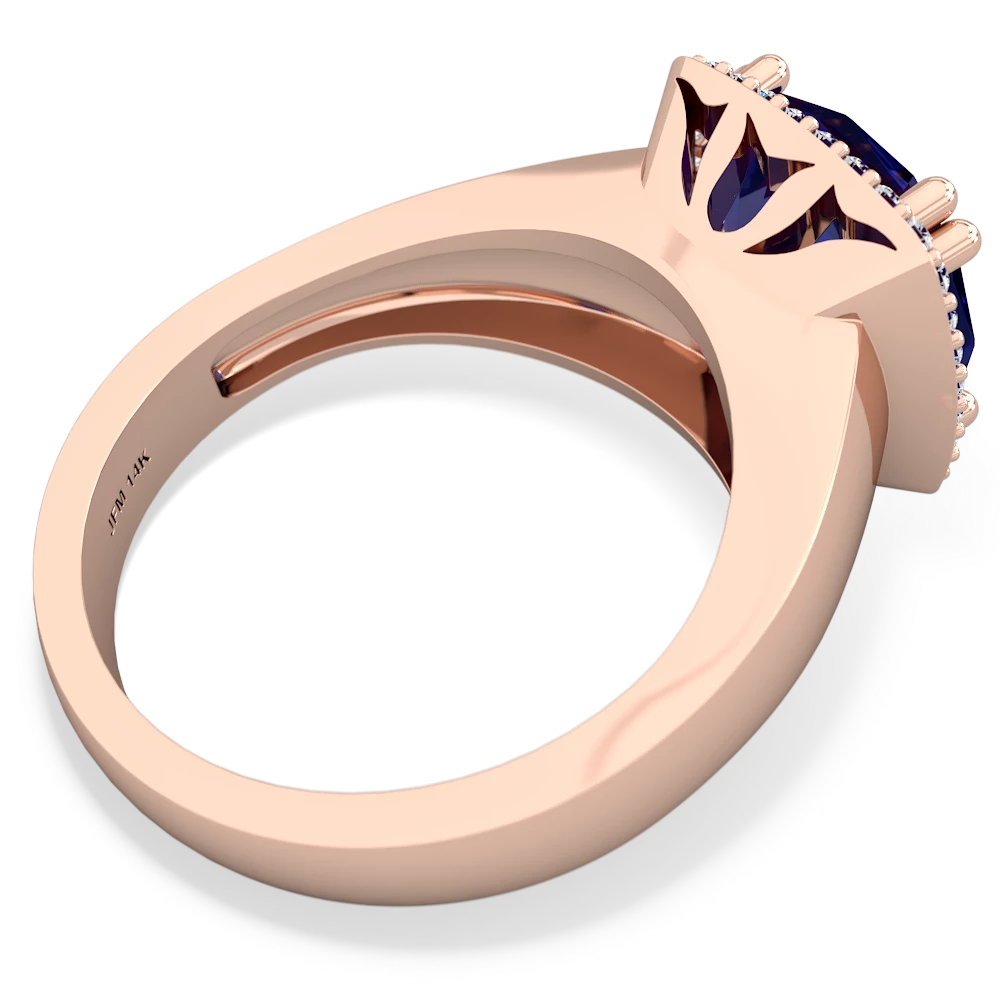 Lab Sapphire Halo Cocktail 14K Rose Gold ring R2544