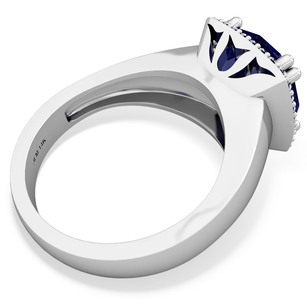 Lab Sapphire Halo Cocktail 14K White Gold ring R2544