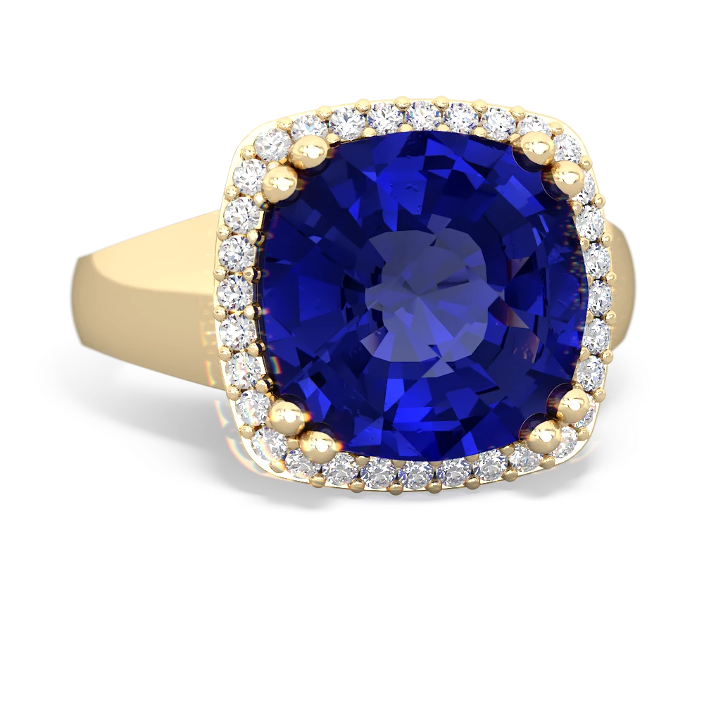 Lab Sapphire Halo Cocktail 14K Yellow Gold ring R2544