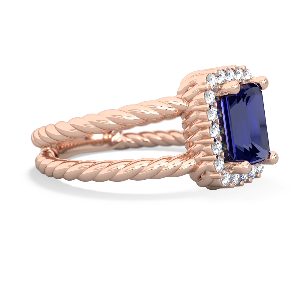 Lab Sapphire Rope Split Band 14K Rose Gold ring R2628