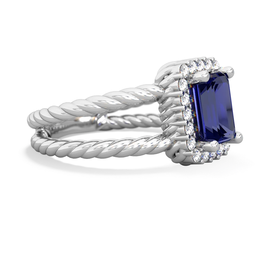 Lab Sapphire Rope Split Band 14K White Gold ring R2628