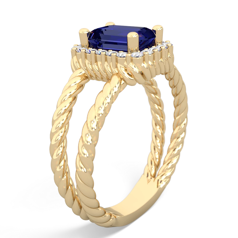 Lab Sapphire Rope Split Band 14K Yellow Gold ring R2628