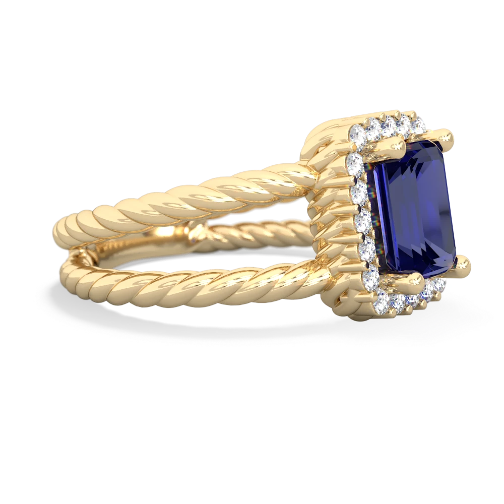 Lab Sapphire Rope Split Band 14K Yellow Gold ring R2628