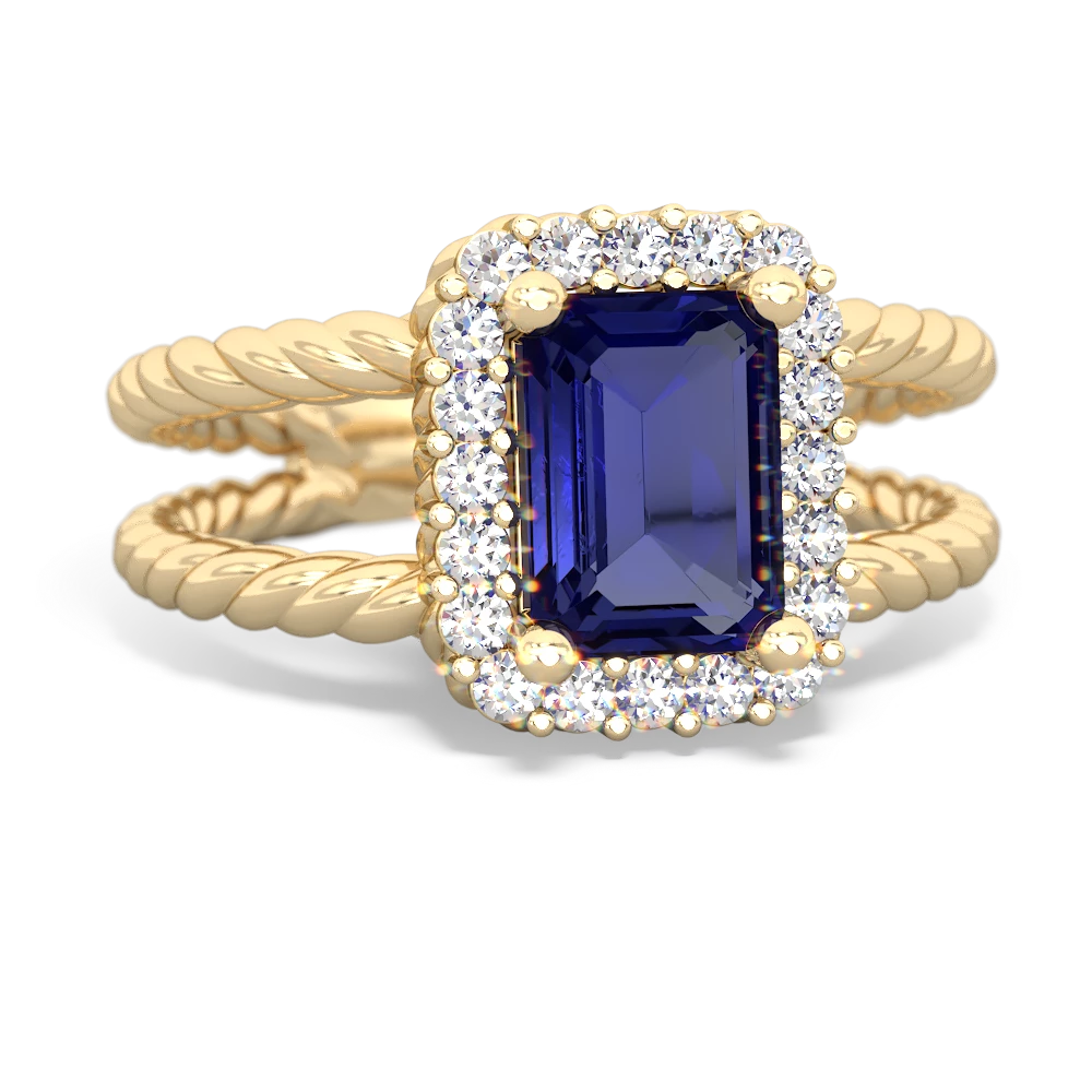 Lab Sapphire Rope Split Band 14K Yellow Gold ring R2628