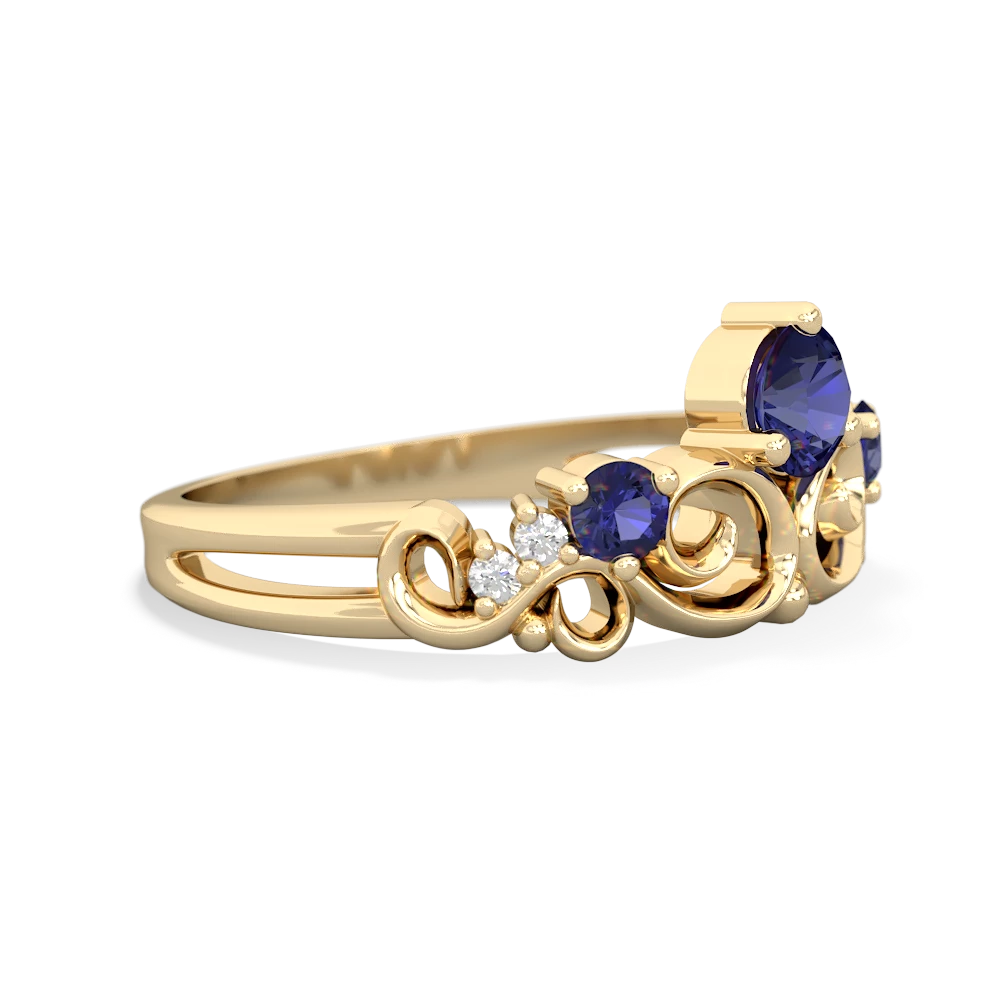 Lab Sapphire Crown Keepsake 14K Yellow Gold ring R5740