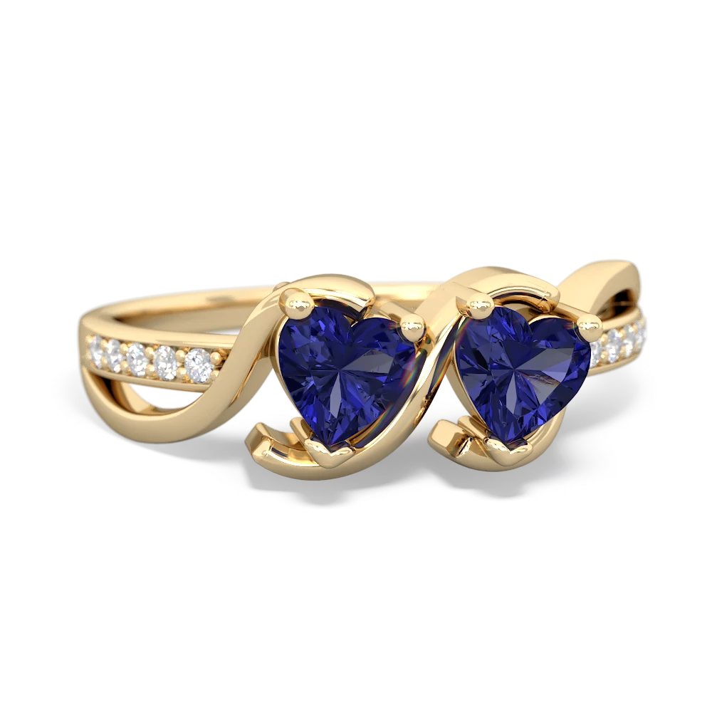 Lab Sapphire Side By Side 14K Yellow Gold ring R3090