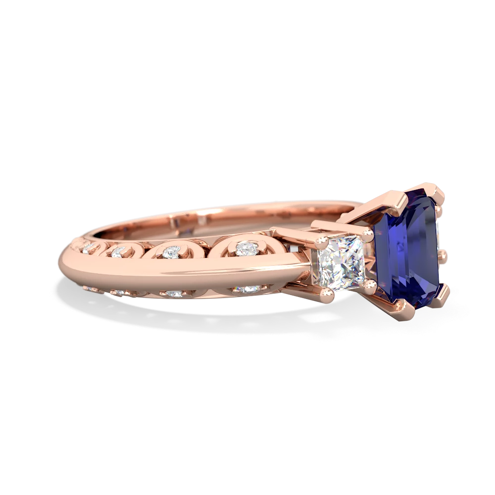 Lab Sapphire Art Deco Diamond 7X5 Emerald-Cut Engagement 14K Rose Gold ring R20017EM