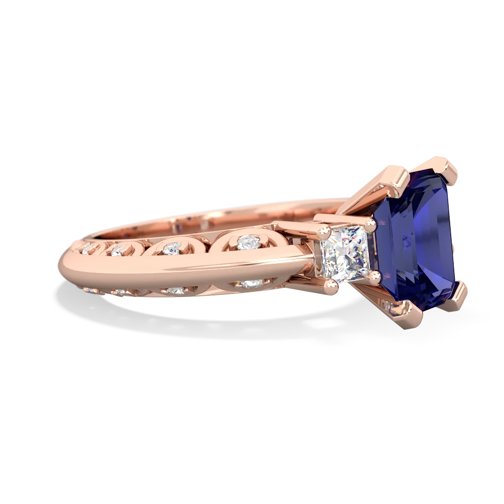 Lab Sapphire Art Deco Diamond 8X6 Emerald-Cut Engagement 14K Rose Gold ring R20018EM