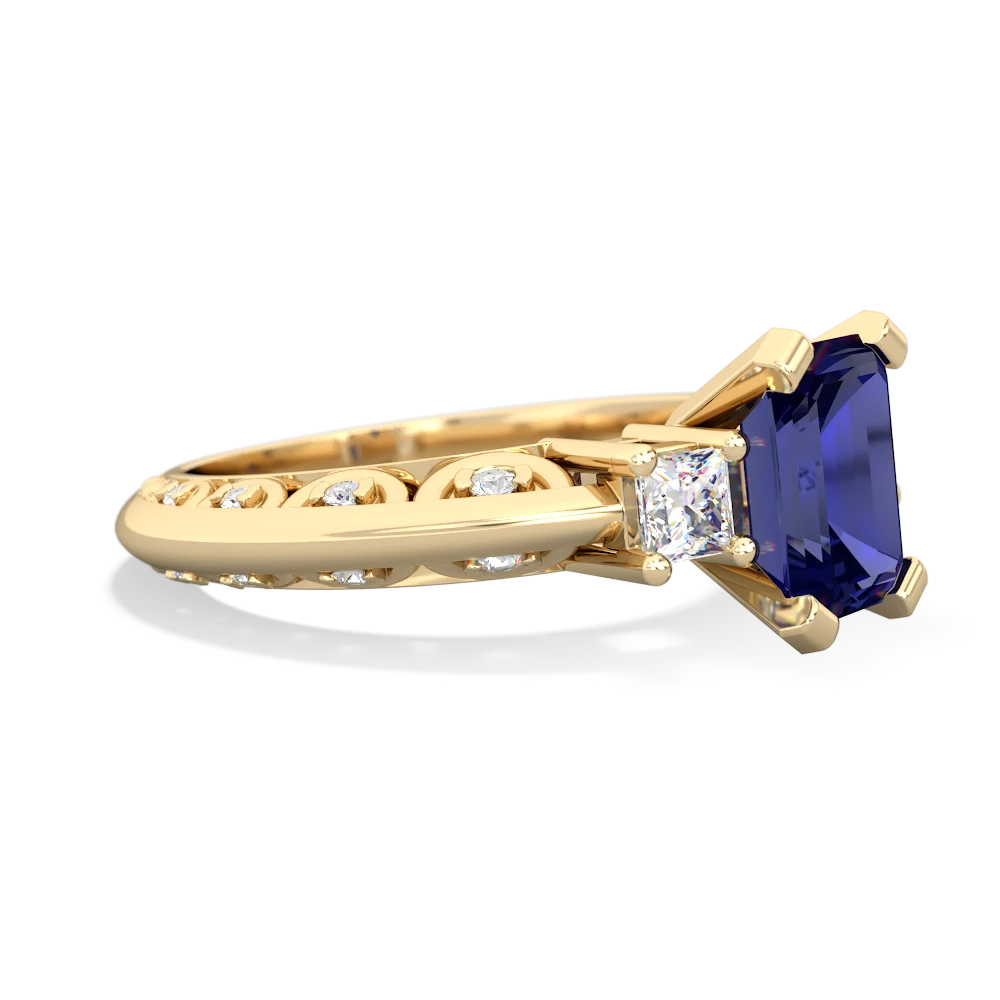 Lab Sapphire Art Deco Diamond 8X6 Emerald-Cut Engagement 14K Yellow Gold ring R20018EM