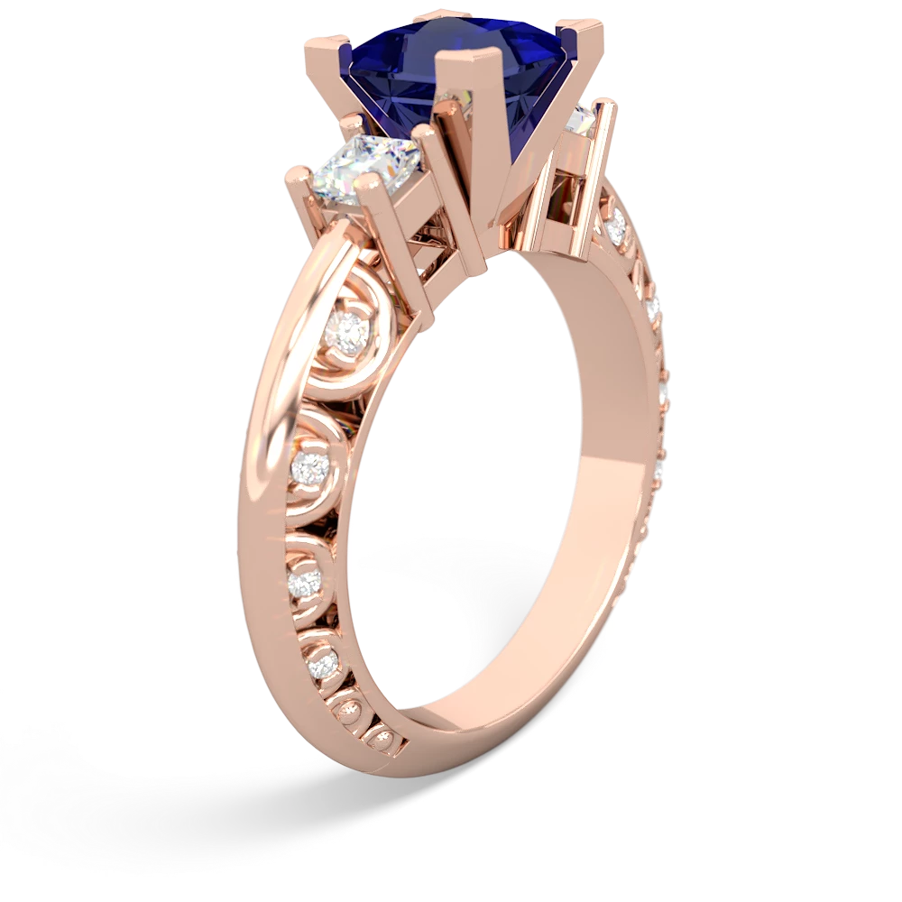 Lab Sapphire Art Deco Diamond Engagement 6Mm Princess 14K Rose Gold ring R2001