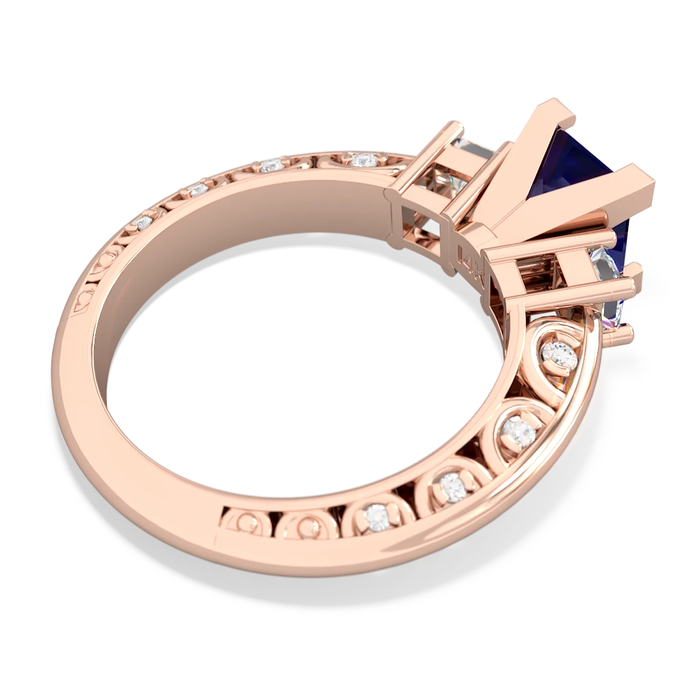 Lab Sapphire Art Deco Diamond Engagement 6Mm Princess 14K Rose Gold ring R2001