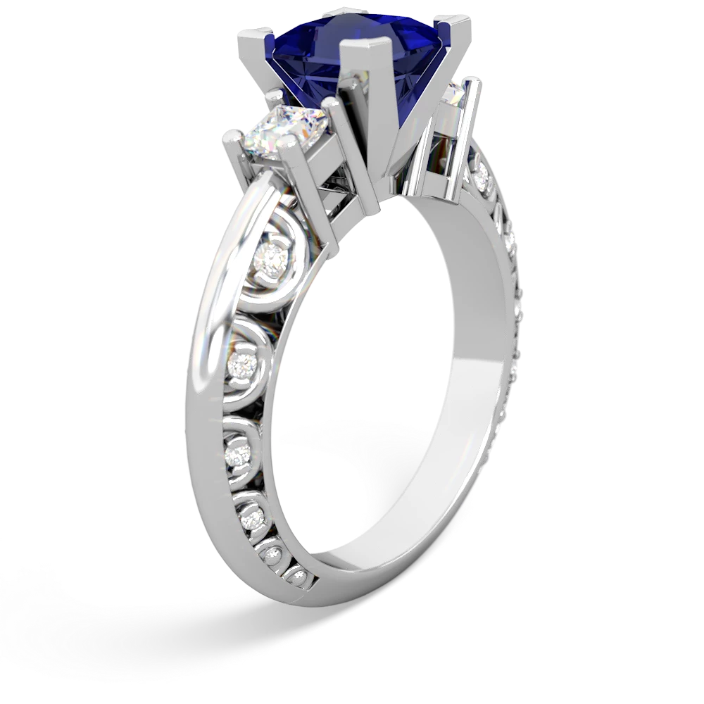 Lab Sapphire Art Deco Diamond Engagement 6Mm Princess 14K White Gold ring R2001