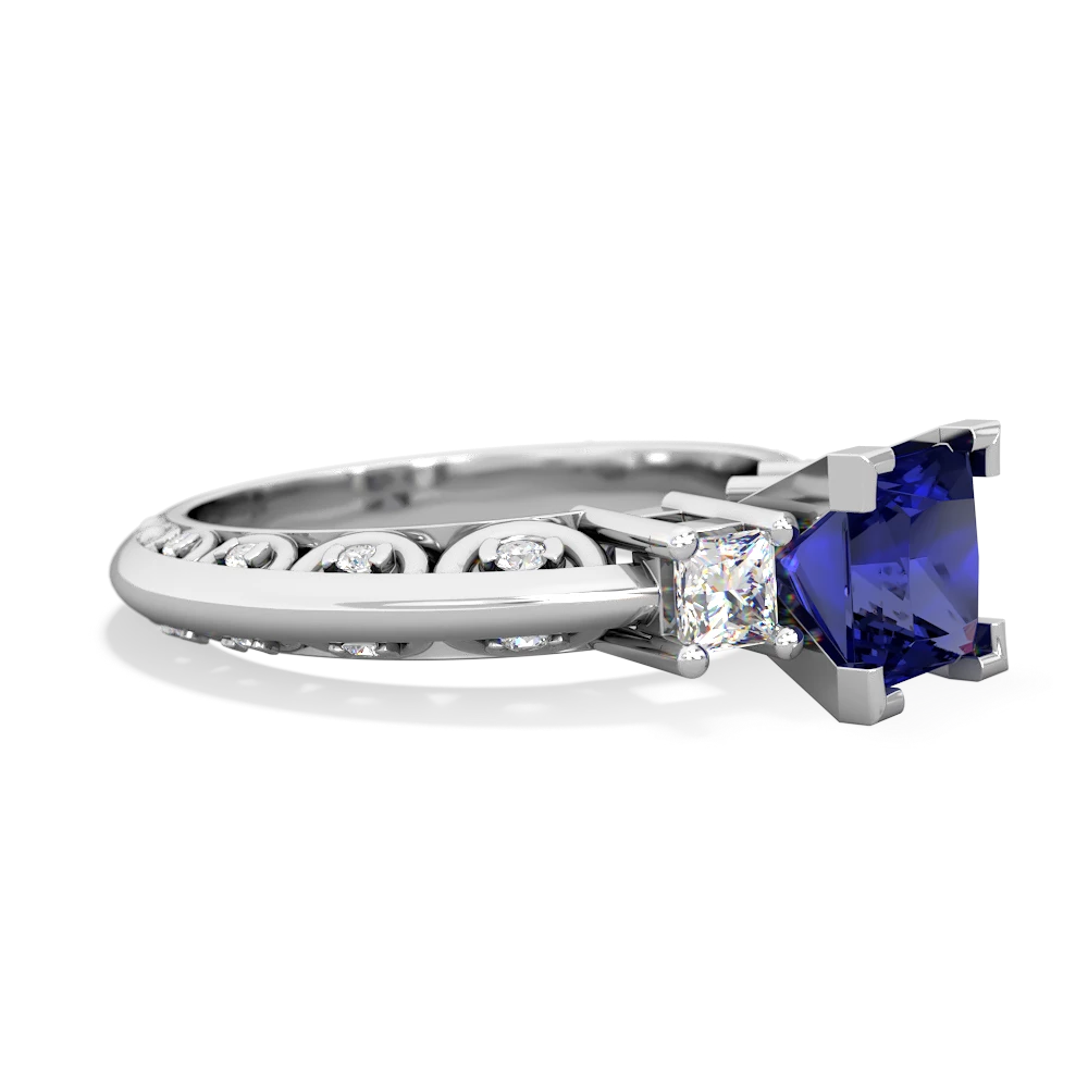Lab Sapphire Art Deco Diamond Engagement 6Mm Princess 14K White Gold ring R2001