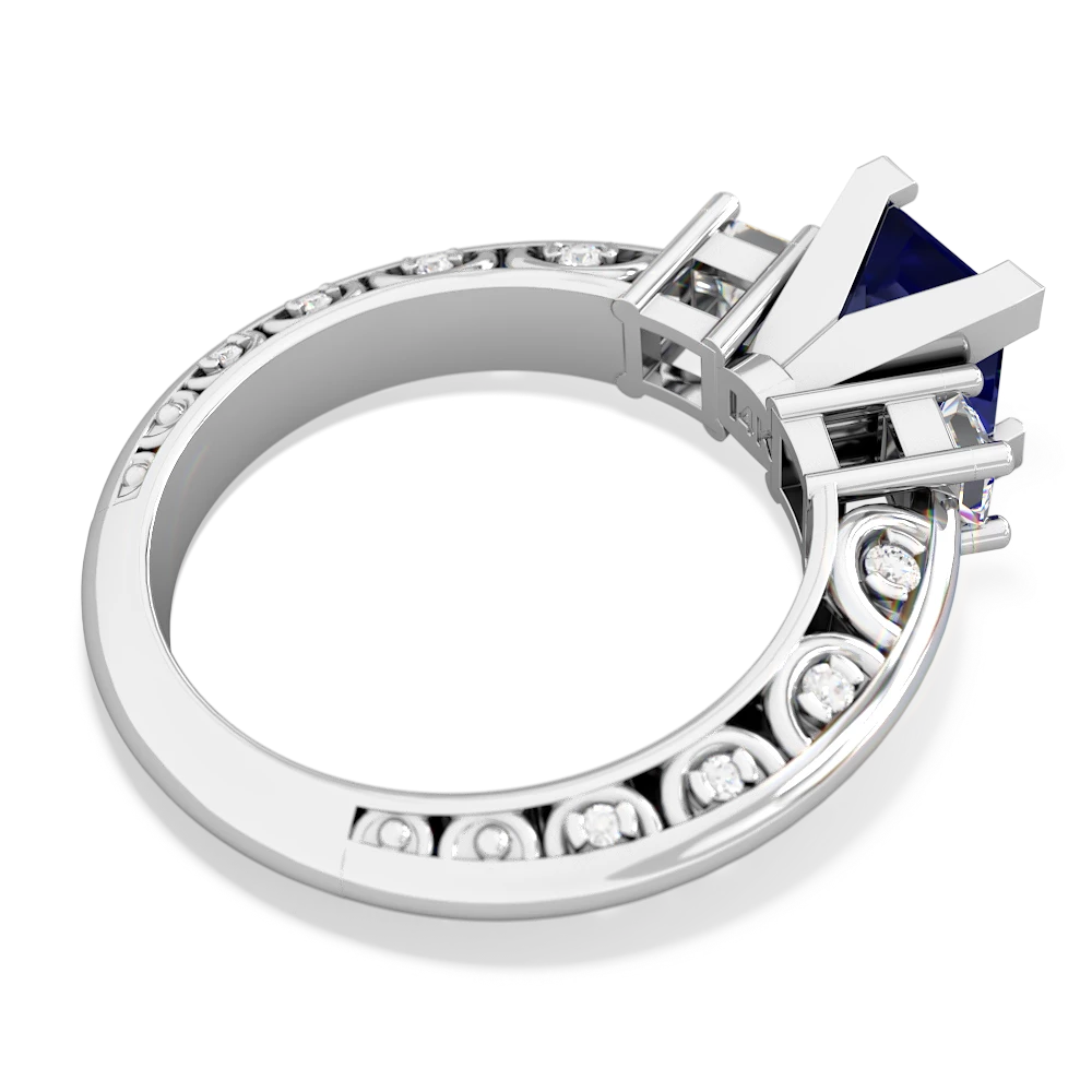 Lab Sapphire Art Deco Diamond Engagement 6Mm Princess 14K White Gold ring R2001