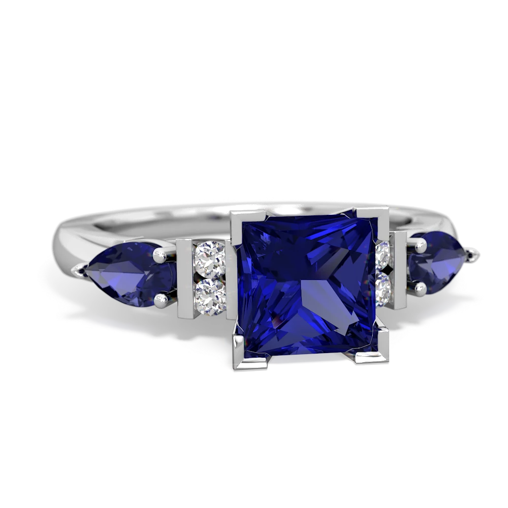 Lab Sapphire 6Mm Princess Eternal Embrace Engagement 14K White Gold ring C2002