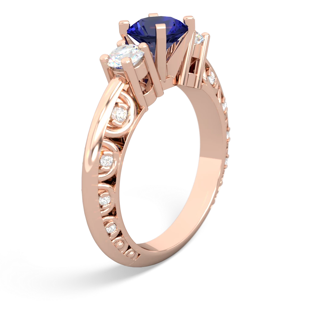 Lab Sapphire Art Deco Diamond 6Mm Round Engagment 14K Rose Gold ring R2003