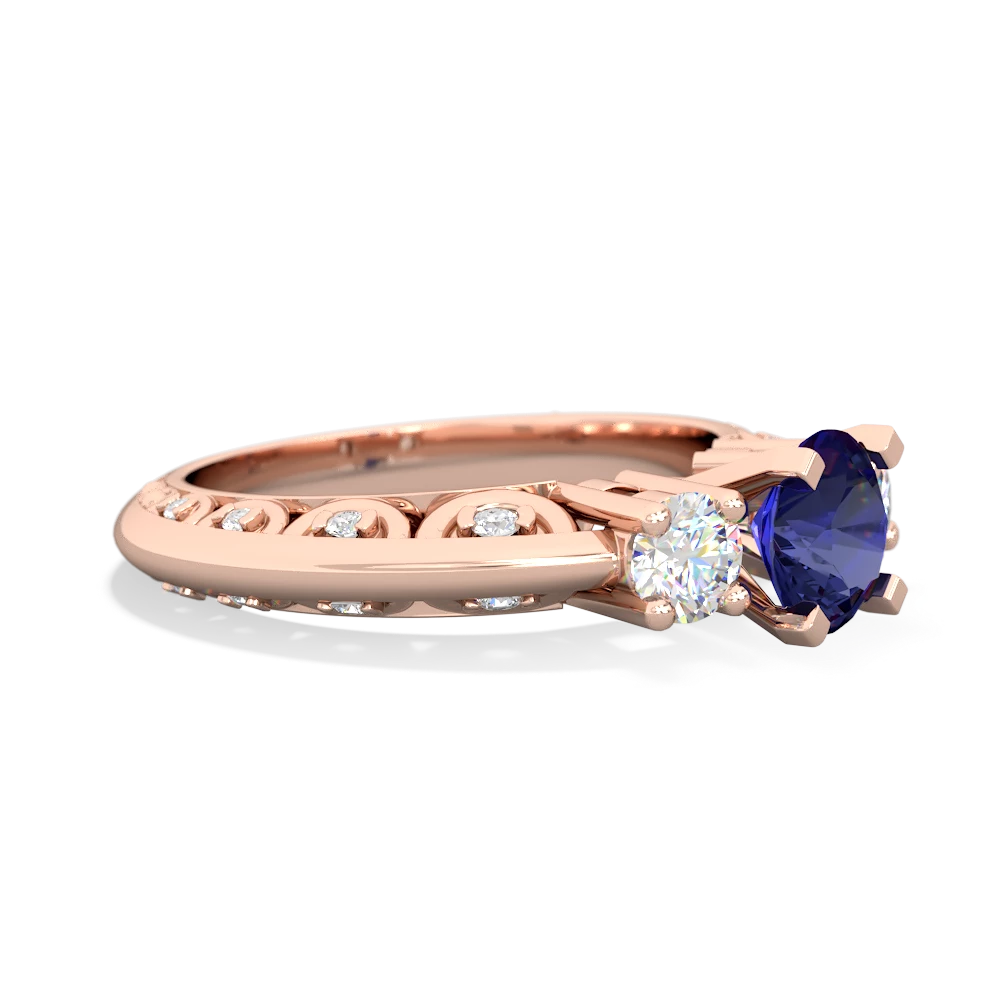 Lab Sapphire Art Deco Diamond 6Mm Round Engagment 14K Rose Gold ring R2003