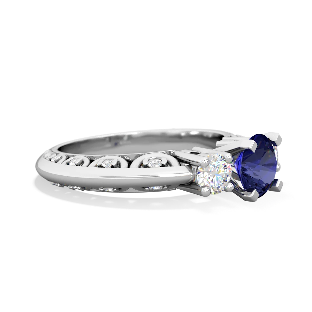 Lab Sapphire Art Deco Diamond 6Mm Round Engagment 14K White Gold ring R2003