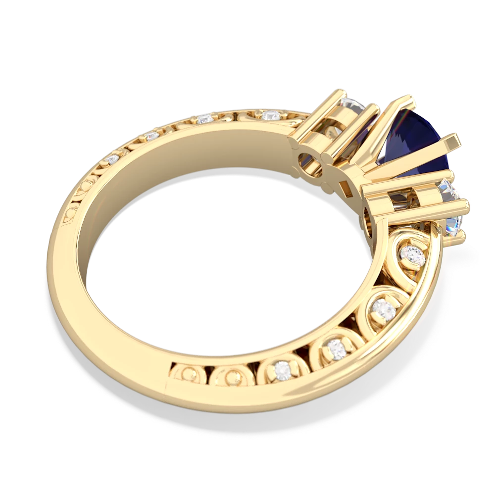Lab Sapphire Art Deco Diamond 6Mm Round Engagment 14K Yellow Gold ring R2003
