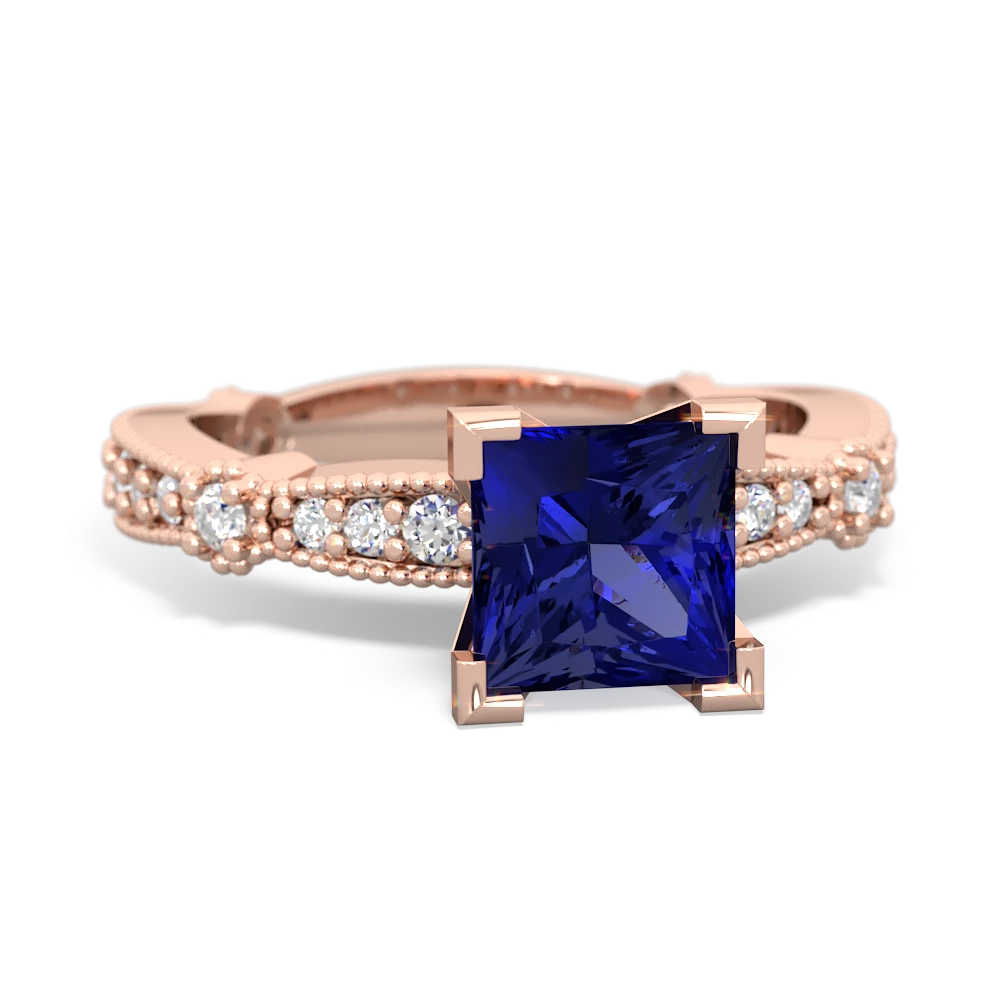 Lab Sapphire Sparkling Tiara 6Mm Princess 14K Rose Gold ring R26296SQ