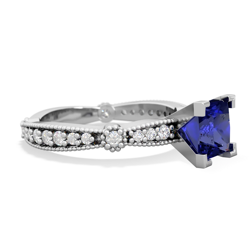 Lab Sapphire Sparkling Tiara 6Mm Princess 14K White Gold ring R26296SQ