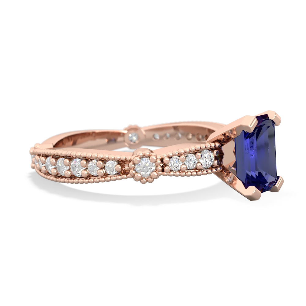 Lab Sapphire Sparkling Tiara 7X5mm Emerald-Cut 14K Rose Gold ring R26297EM