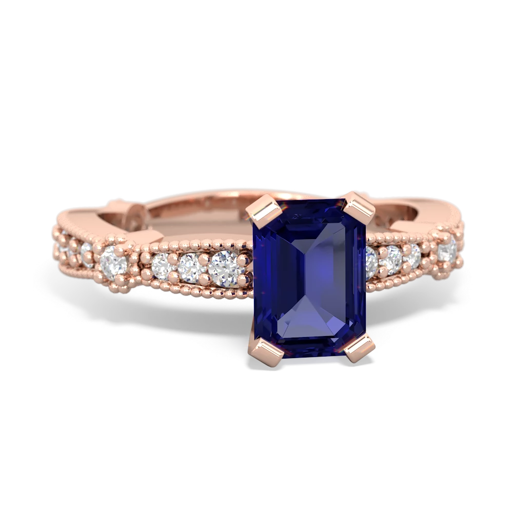 Lab Sapphire Sparkling Tiara 7X5mm Emerald-Cut 14K Rose Gold ring R26297EM